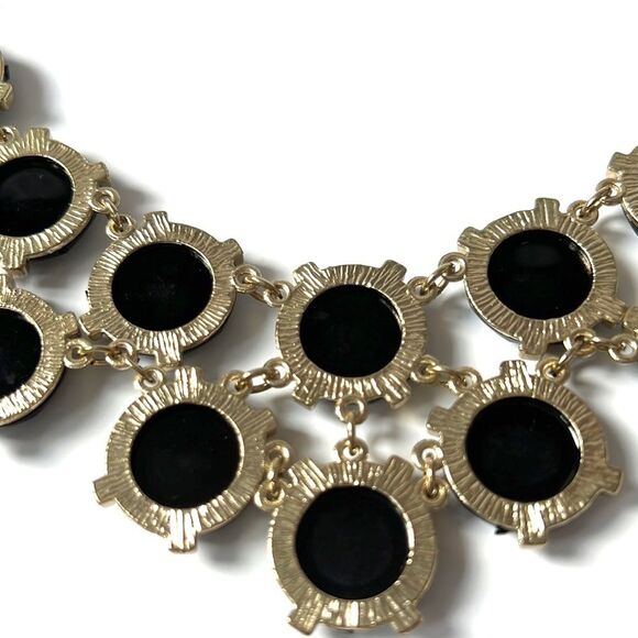 Chandelier Gold Tone and Black Stone Statement Necklace - Picture 5 of 7